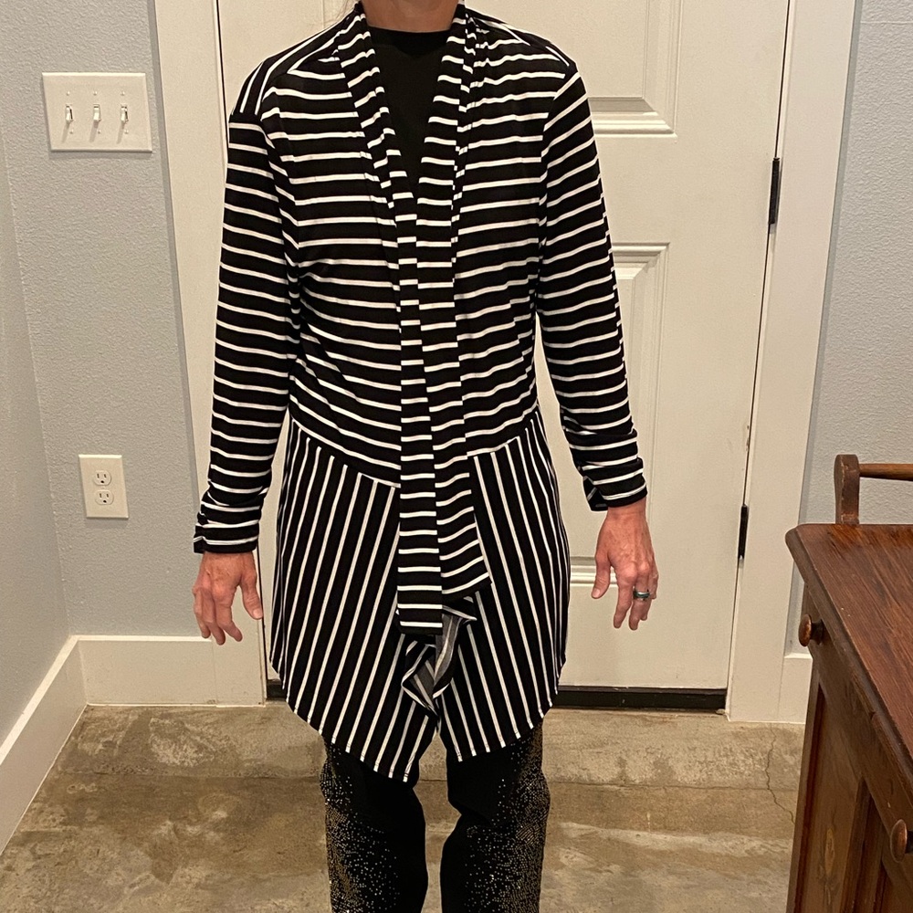 Chico’s Black and White Striped Kimono